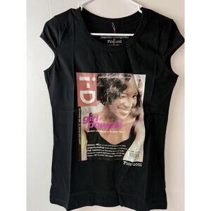 Fiorucci Top Womens Small Black Naomi Campbell Shirt ID‎ Cover Print NWT